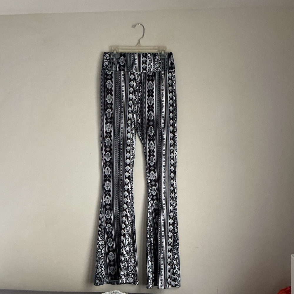 Black & White Patterned Flared Track Pants